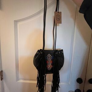 Ash Black Crossbody Bag with Colorful Fringe